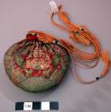 Heart-Shaped Embroidered Red Silk Purse with Silk Tassels