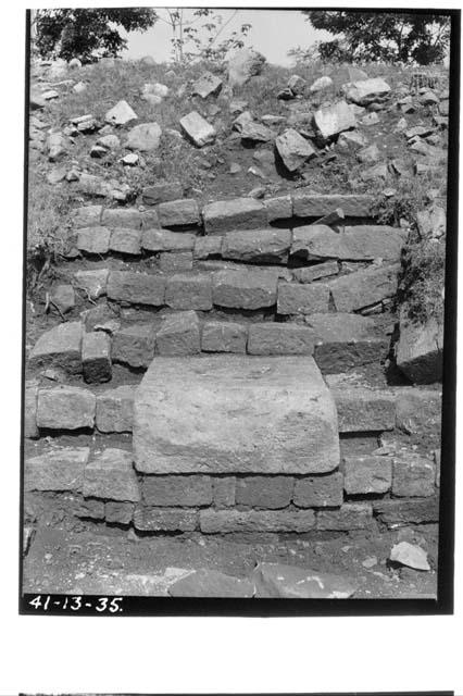 Weathered altar in steps of mound 6