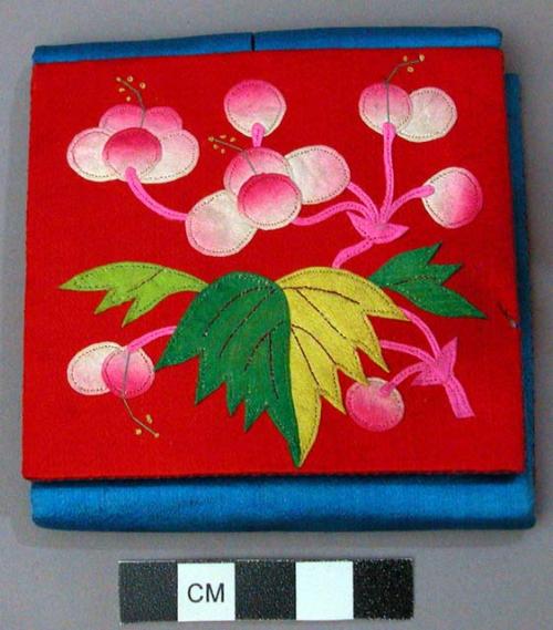 "DA LIEN" Square Silk Purse with Floral Appliques