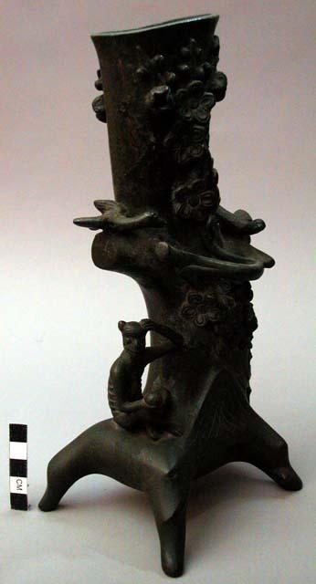 Bronze Vase with Monkey, Birds, and Prunus in Relief