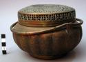 Large Brass Handwarmer with Handles and Decorated Lid
