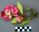 Nine Large Silk Flowers on Wire Stems, Eight Pink and One Red