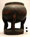 Wooden bowl, carved, pedestal base, rounded body, incised geometric designs