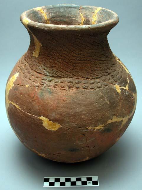 Jar - iron pyrites throughout clay, neck has incised decoration