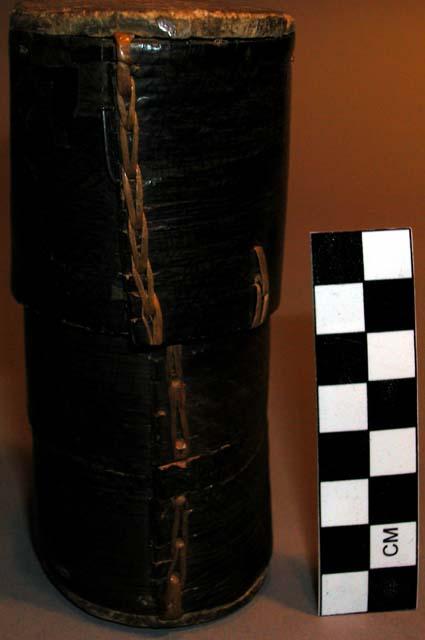 Cylindrical bark box with cover - container for needles and small arrowheads