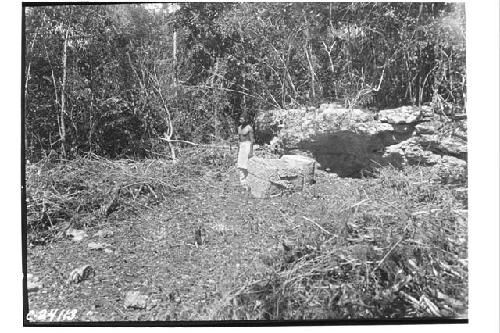 Ball Court - Half quarried serpent head about 400 ft. W. of S. Temple of B.C.