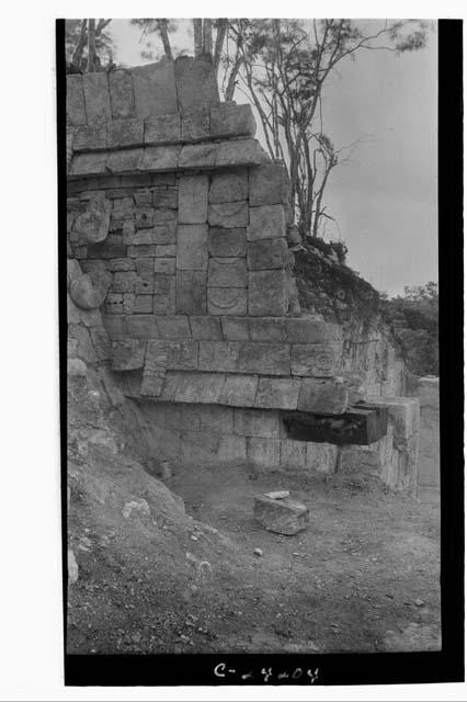 NE colonnade - close-up from W. end of front after excavation and after repair