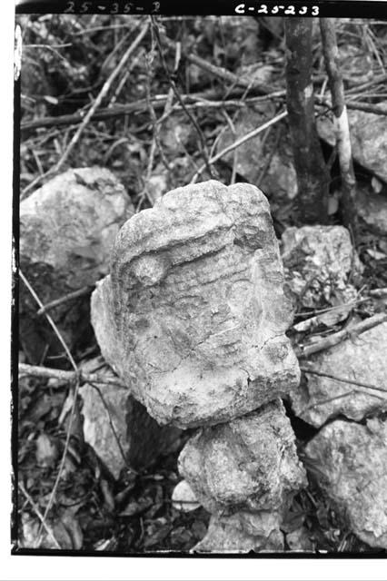 Temple of Jaguar Atlantean Columns, human head in open mouth of snake