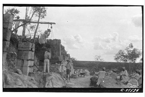 Re-erecting serpent columns at the Temple of Warriors