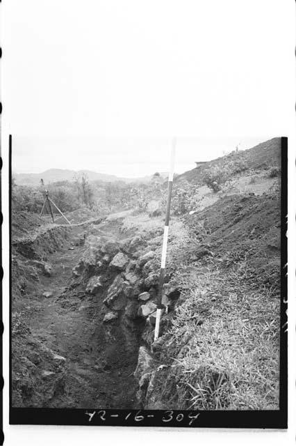 Line of collapsed ext. wall of platform.