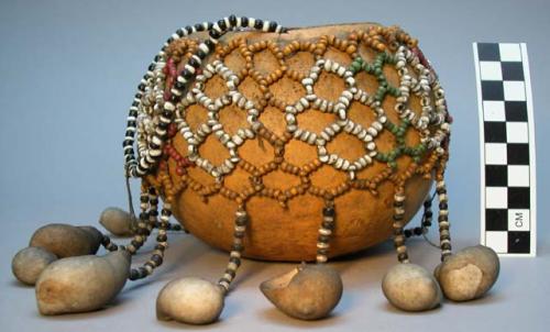 One almost circular vessel of gourd with head work covering upper half