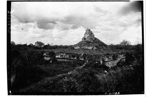 Caracol and Terrace looking NW showing Casa Colorado at left