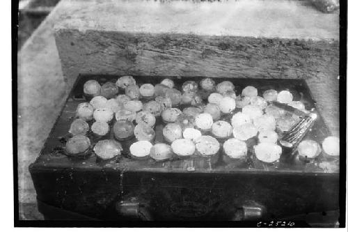 Hail stones at base of Felipe Carrillo's monument