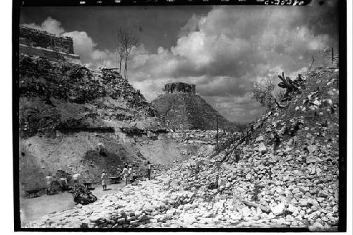 T. of War. Castillo seen from between Warriors pyramid and Temple of Tables