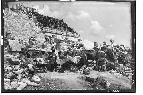 Stairway excavation and repair at the Temple of Warriors