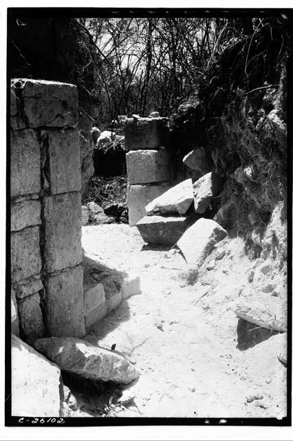 Looking through door to colonnade of Temple of Phalli.