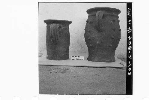 Two Pottery Incensarios from Altar A;  Side Views