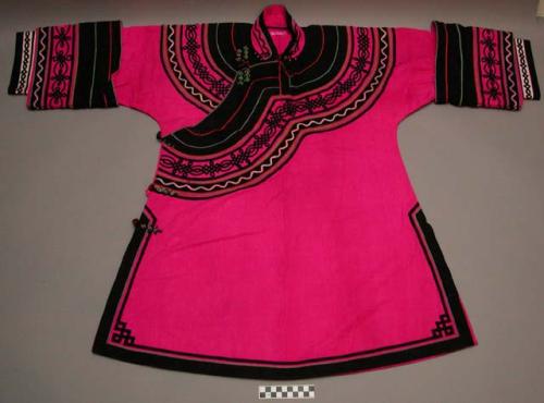 Bridal coat - magenta pink cotton with bands of black