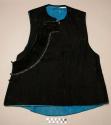 Woman's waistcoat - black cotton lined with blue cotton; band of +