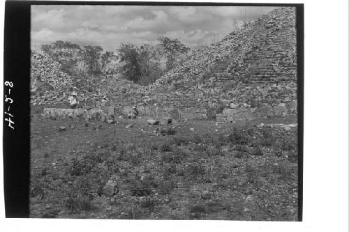 El Cementario-Three hieroglyphic platforms in court, looking N.E.