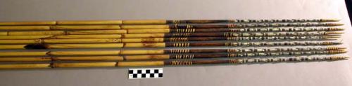 Fighting arrows - bamboo shafts; palm wood points barbed & striped +