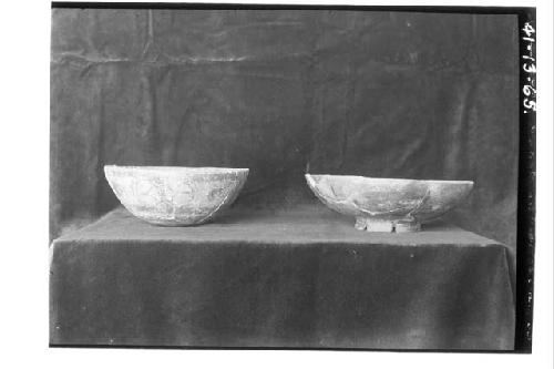 Pottery; red on buff, and ringbase bowls, from river bank south of Acropolis