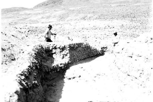 Excavations, marked Cerro de trindad, looking west across north ext. of pit 4 at