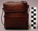 Woven lacquered basket and lid - small, made of rattan; used as purse