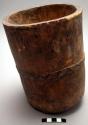 Mortar, wood; one piece; carved around middle to facilitate carrying, 7 1/2" x 6