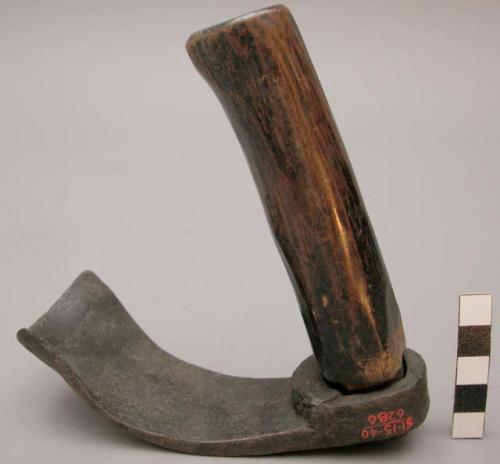 Tool used in making wooden vessels - metal gouge with wooden handle