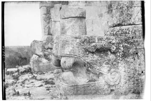 Big Ball Court, Temple of Tigers (upper) Serpent Columns