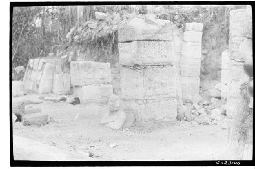 Temple of the Owl, head, torso at base of E. column, profile. Orig. in Mus. of M