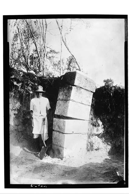 NE colonnade - Column SW of throne looking NW before excavation on the N