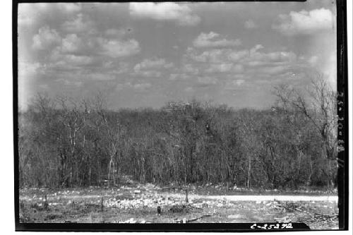 From Temple of Small Ball Court looking SW to Casa Colorado; and HP grave