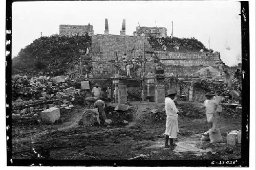 T. of Warriors cut in front of stairway, excavation, repair of stairway and 3rd