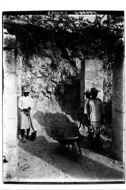 "Northeast Colonnade, excavations at West end looking West"