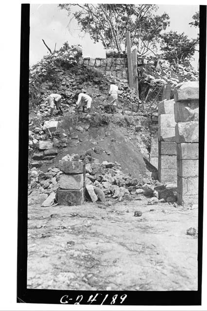 NE colonnade - start of excavations of stairway at W. end