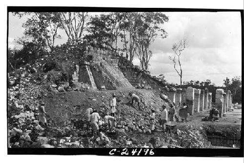 NE colonnade - the stairway after excavation, looking Northwest