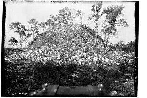 Temple of Warriors before excavating and after cleaning