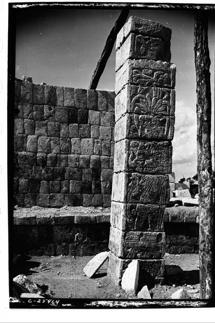 Column 13 at the Temple of Warriors after being rebuilt