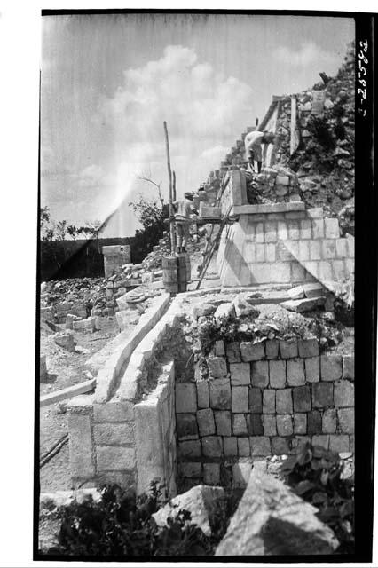 Southwest corner of the Temple of Warriors under reconstruction