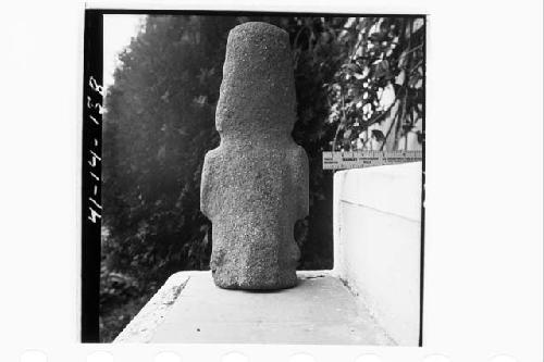 Carved stone upright human figure, reverse.  Cat. No. 40b-1-1/12.  From Altar A.