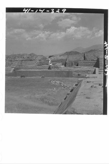 Mounds 2 and 3 and Structure 2B from front of terrace, center Phase IIa-N.  Look