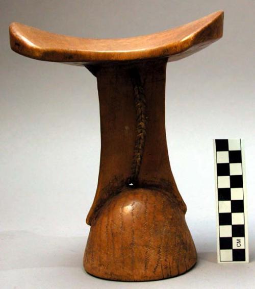 Wood stool, carved, incised decoration, height approximately 7.5 in.