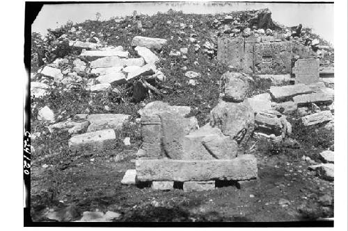 Platform of the Cones - Chac Mool on E. side after repair