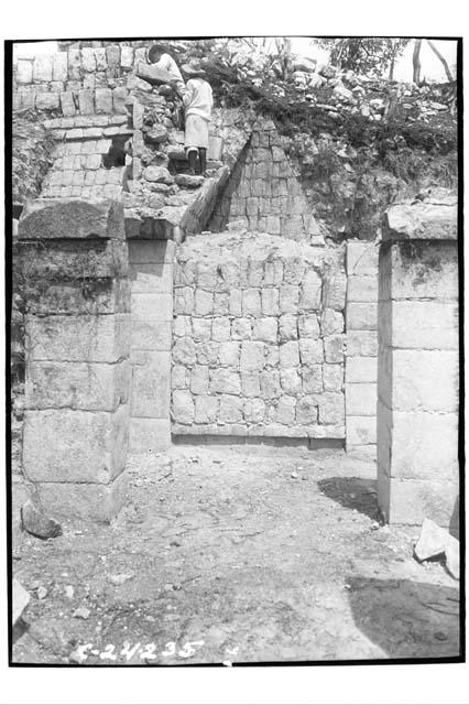 NE colonnade - closer look W along S arch toward W end after excavation