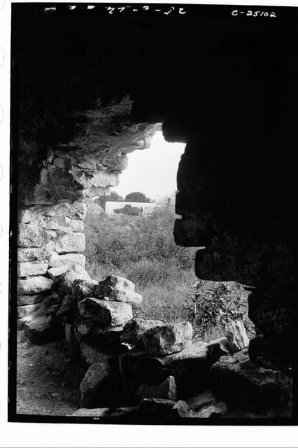 Monjas, Looking toward Casa Principal from embrasure south side, southeast annex