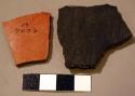 Potsherds; chaco red ware polished, black interior, chaco type
