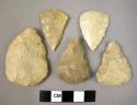 Broad flint triangular bifacially percussion worked points with convex bevelled