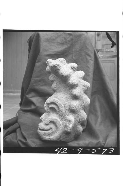 Robles Collection - sculptured stone monkey? head from Finca Concepcion, near Ge